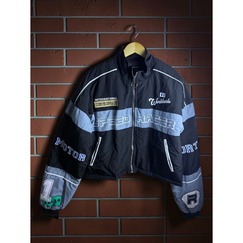 PrettyLittleThing Cropped Speed Racer Moto Jacket Women's XS Black